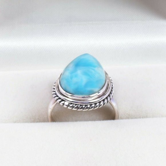 Pear Shaped Natural Larimar Sterling Ring Sz 6 - Picture 4 of 11